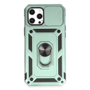 Mey İthalat®  iPhone 12 Pro Max Kılıf Pars Lens Yüzüklü Silikon - Yeşil