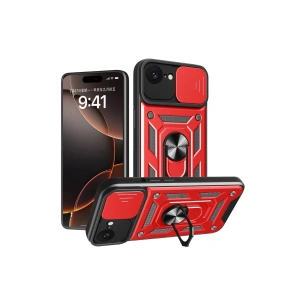 Mey İthalat®  iPhone 16E Kılıf Pars Lens Yüzüklü Silikon - Kırmızı