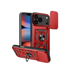 Mey İthalat®   iPhone 17 Pro Max Pars Lens Yüzüklü Silikon - Kırmızı