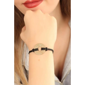 Mey İthalat® LUCKY (Şanslı) Siyah Deri İpli Unisex Mood Bileklik