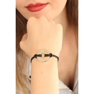 Mey İthalat® OKAY (İyi) Siyah Deri İpli Unisex Mood Bileklik
