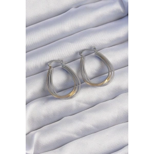 Mey İthalat® Pirinç Gold Gümüş Renkli Oval Çoklu Görünümlü Küpe