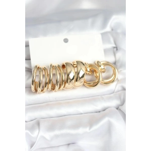 Mey İthalat® Pirinç Gold Renk 3 Çift Vintage Kadın Küpe Seti