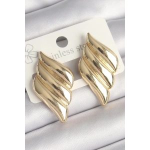 Mey İthalat® Pirinç Gold Renk 3 Sıralı Dalgalı Model Kadın Küpe