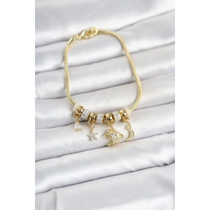 Mey İthalat® Pirinç Gold Renk Charmlı Kadın Bileklik
