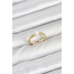 Mey İthalat® Pirinç Gold Renk Göbek İnci Model Kadın Yüzük
