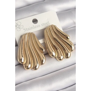 Mey İthalat® Pirinç Gold Renk İşlemeli İstirdye Model Kadın Küpe