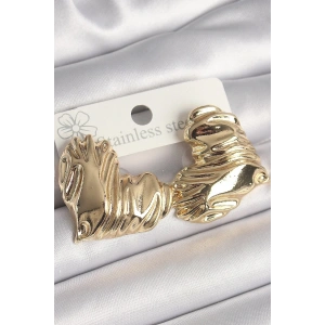Mey İthalat® Pirinç Gold Renk İşlemeli Kalp Model Kadın Küpe