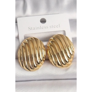 Mey İthalat® Pirinç Gold Renk İşlemeli Oval Model Kadın Küpe
