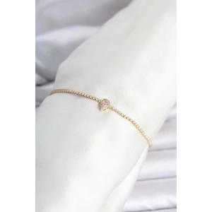 Mey İthalat® Pirinç Gold Renk Pembe Damla Model Su Yolu Kadın Bileklik
