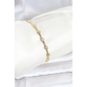 Mey İthalat® Pirinç Gold Renk VIP Seri Punta Model Zirkon Taşlı Kadın Bileklik
