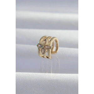 Mey İthalat® Pirinç Gold Renk Yonca Earcuff Küpe