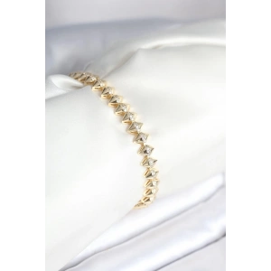 Mey İthalat® Pirinç Gold Renk Zirkon Taşlı Baklava Model Kadın Bileklik