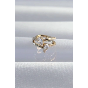 Mey İthalat® Pirinç Gold Renk Zirkon Taşlı Damla Earcuff Küpe
