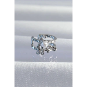 Mey İthalat® Pirinç Gümüş Renk İncili Ahtapot Earcuff Küpe