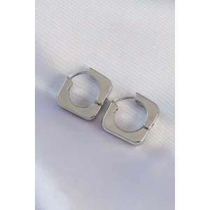 Mey İthalat® Pirinç Gümüş Renk Kare Küpe