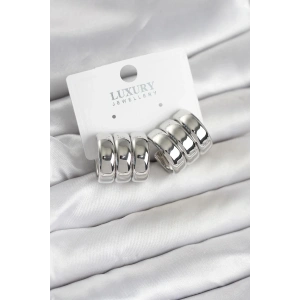 Mey İthalat® Pirinç Gümüş Renk Üçlü Görünüm Kadın Küpe