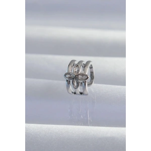 Mey İthalat® Pirinç Gümüş Renk Yonca Earcuff Küpe