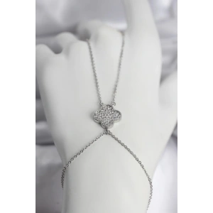 Mey İthalat® Pirinç Gümüş Renk Yonca Model Kadın Şahmeran