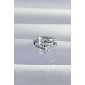 Mey İthalat® Pirinç Gümüş Renk Zirkon Taşlı Damla Earcuff Küpe