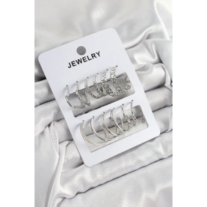 Mey İthalat® Pirinç Karışık Halka Model Gümüş Renk 6 Çift Kadın Küpe Set