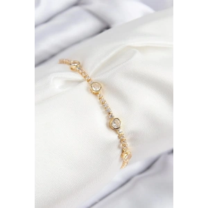 Mey İthalat® Pirinç Zirkon Taşlı Daire Model Gold Renk Asansörlü Kadın Bileklik