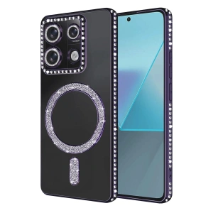 Mey İthalat®   Redmi 13C Joke Simli Magneticsafe Kılıf - Derin Mor