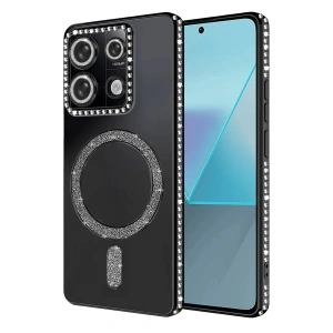 Mey İthalat®   Redmi 13C Joke Simli Magneticsafe Kılıf - Siyah