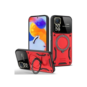 Mey İthalat®   Redmi Note 11 Pro Kılıf Joy Lens Standlı Kapak - Kırmızı
