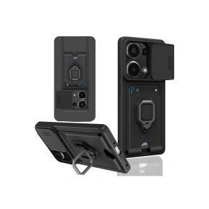 Mey İthalat®   Redmi Note 13 Pro 4G Kılıf Zuma Kartvizitli Yüzüklü Silikon - Siyah