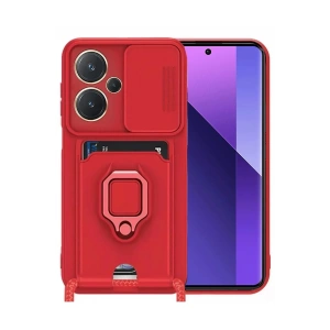 Mey İthalat®   Redmi Note 13 Pro Plus Kılıf Zuma Kartvizitli Yüzüklü Silikon - Kırmızı