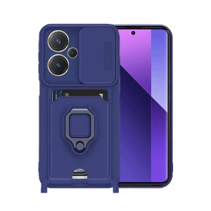 Mey İthalat®   Redmi Note 13 Pro Plus Kılıf Zuma Kartvizitli Yüzüklü Silikon - Lacivert