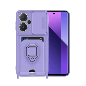 Mey İthalat®   Redmi Note 13 Pro Plus Kılıf Zuma Kartvizitli Yüzüklü Silikon - Lila