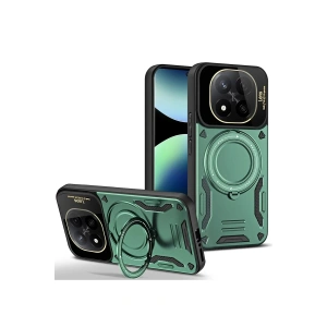 Mey İthalat®   Redmi Note 14 Pro Plus Kılıf Joy Lens Standlı Kapak - Koyu Yeşil