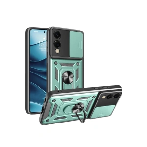 Mey İthalat®  Samsung Galaxy S25 Edge Pars Lens Yüzüklü Silikon - Yeşil