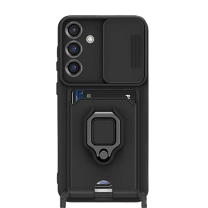 Mey İthalat®  Samsung Galaxy S25 Plus Kılıf Zuma Kartvizitli Yüzüklü Silikon - Siyah