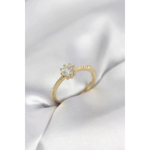 Mey İthalat® Tek Taş Model Gold Renk Zirkon Taşlı Kadın Yüzük