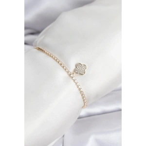 Mey İthalat® Yonca Model Zirkon Taşlı Gold Renk Asansörlü Su Yolu Bileklik