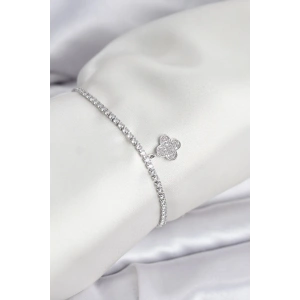 Mey İthalat® Yonca Model Zirkon Taşlı Gümüş Renk Asansörlü Su Yolu Bileklik
