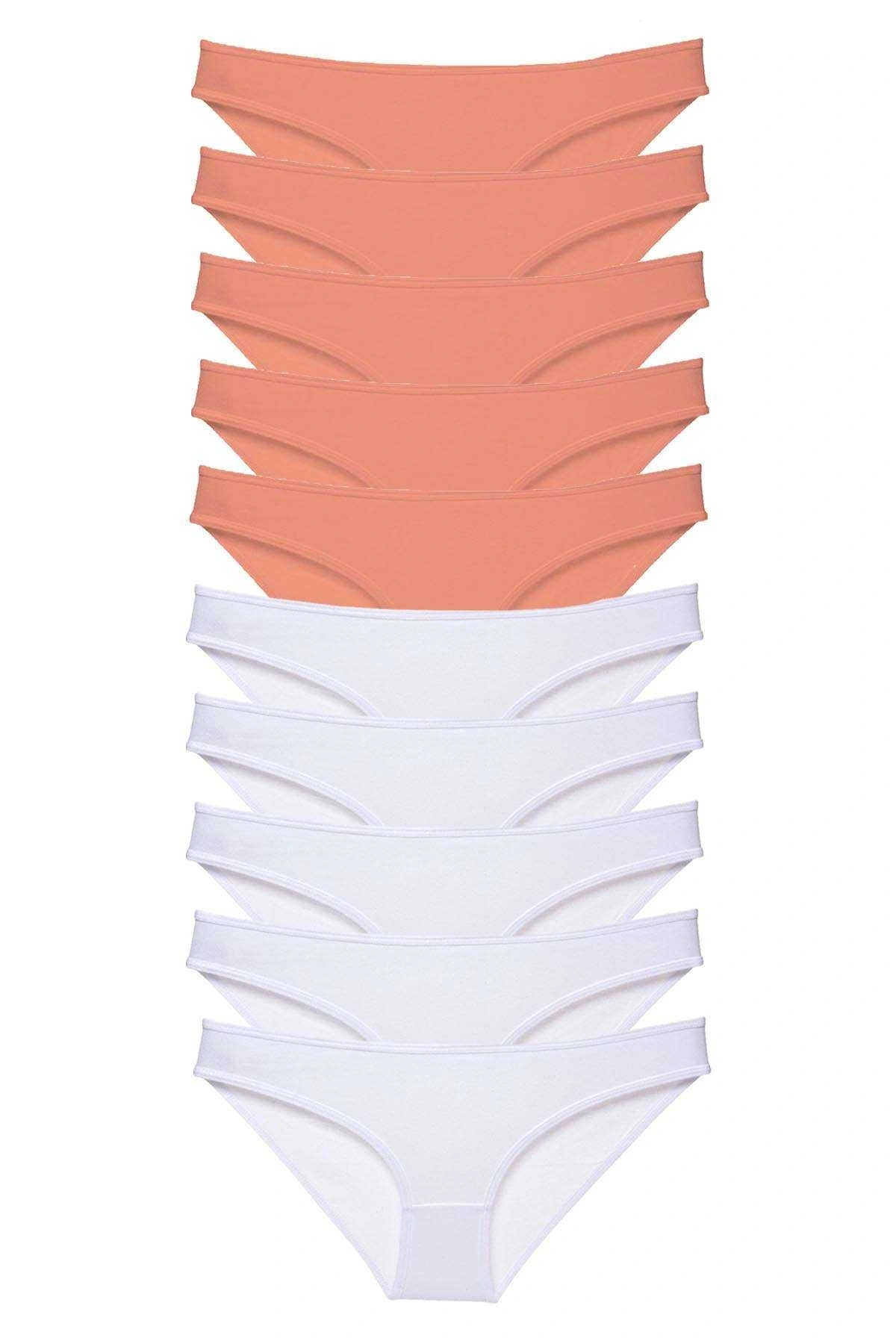 10 Adet Eko Set Likralı Kadın Slip Külot Pudra Beyaz