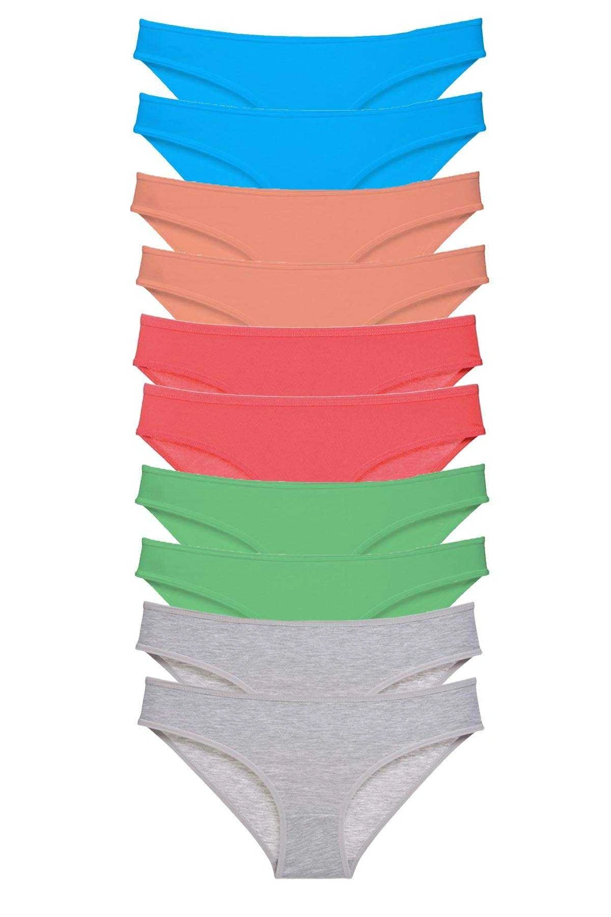 10 Adet Süper Eko Set Likralı Kadın Slip Gri Pudra Yeşil Fuşya Mavi