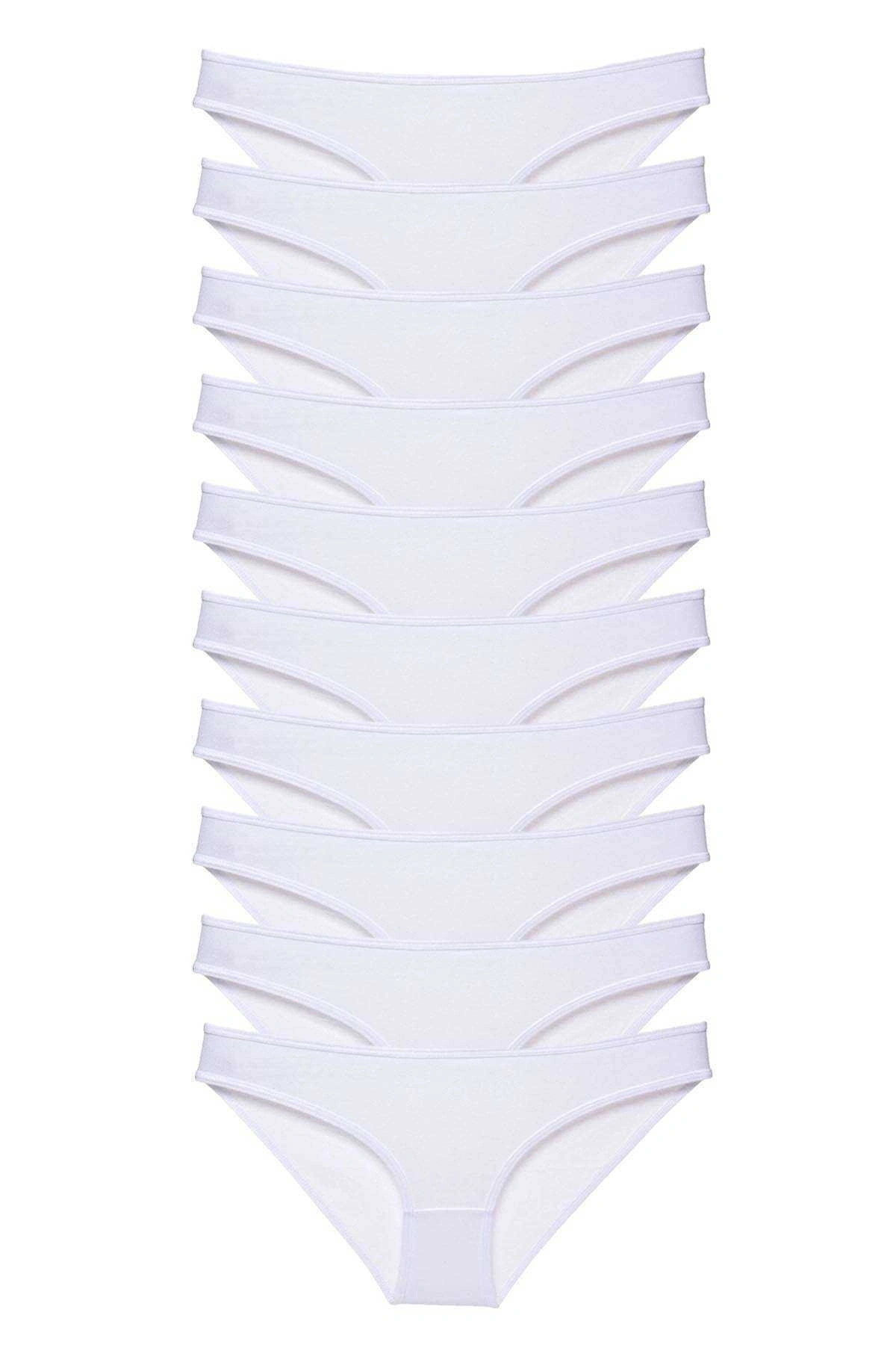 10 Adet Süper Eko Set Likralı Kadın Slip Külot Beyaz