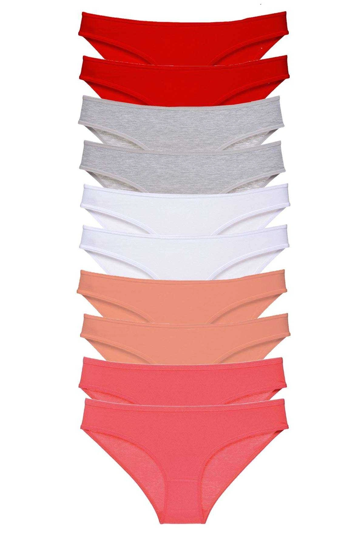 10 Adet Süper Eko Set Likralı Kadın Slip Külot Kırmızı Gri Beyaz Pudra Fuşya