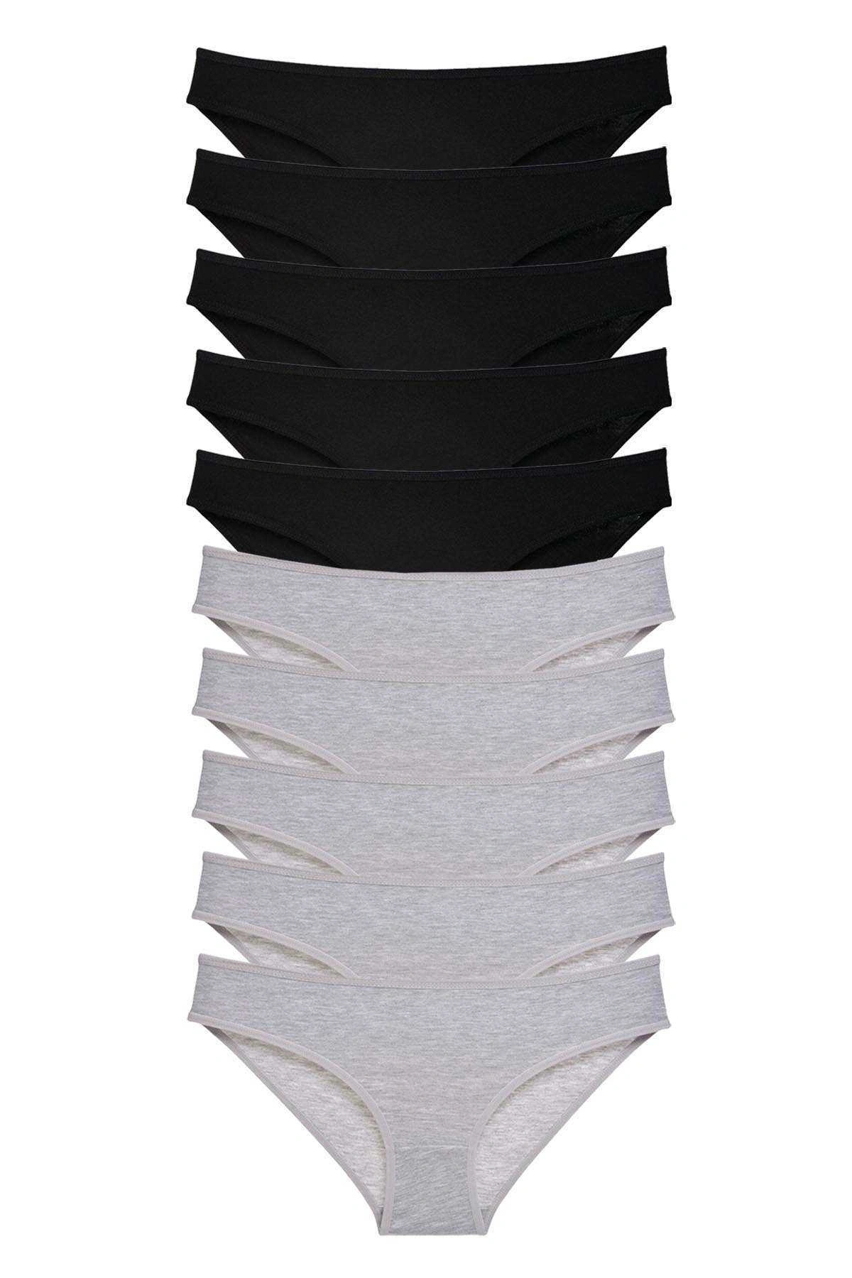 10 Adet Süper Eko Set Likralı Kadın Slip Külot Siyah Gri