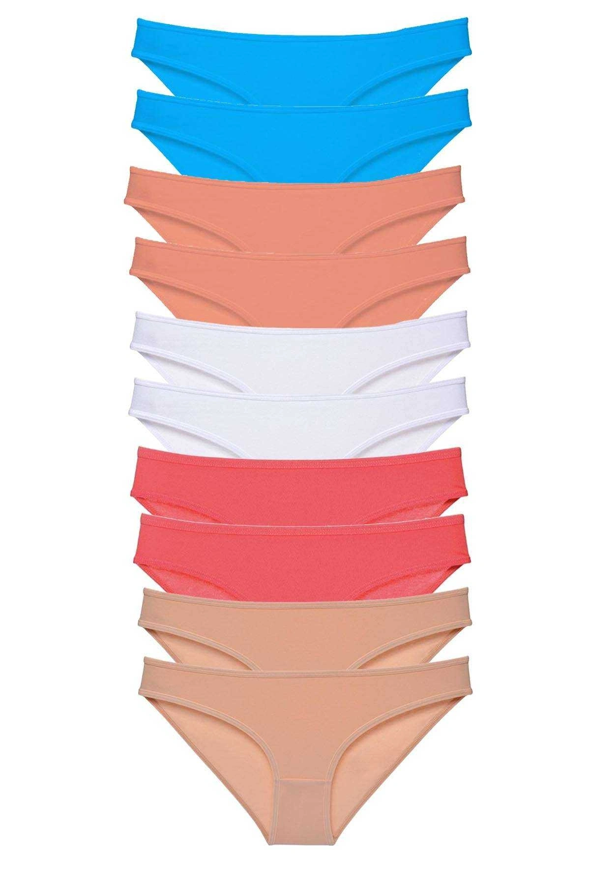 10 Adet Süper Eko Set Likralı Kadın Slip Ten Beyaz Pudra Fuşya Mavi