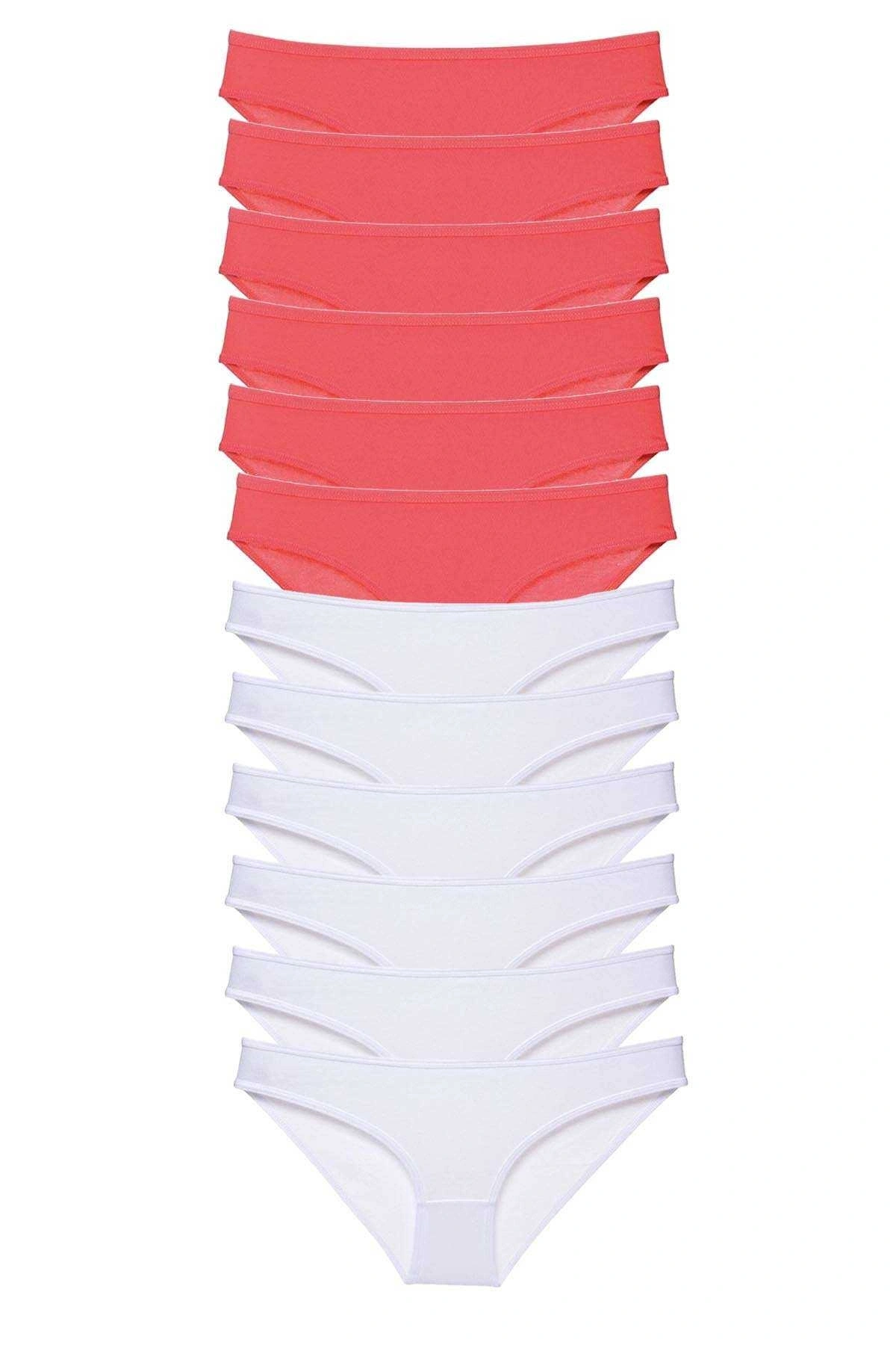 12 Adet Eko Set Likralı Kadın Slip Külot Fuşya Beyaz