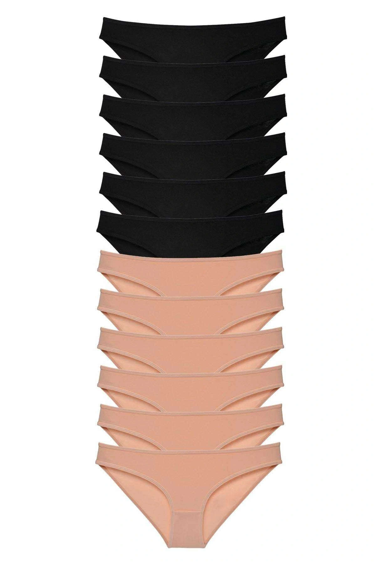 12 Adet Süper Eko Set Likralı Kadın Slip Külot Siyah Ten