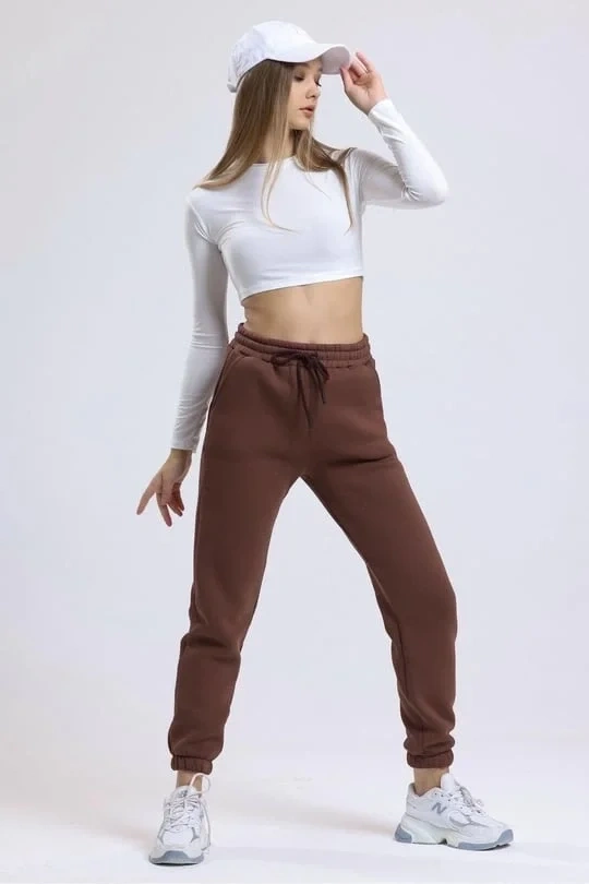 3 iplik şardonlu paça lastikli eşofman kahve is001