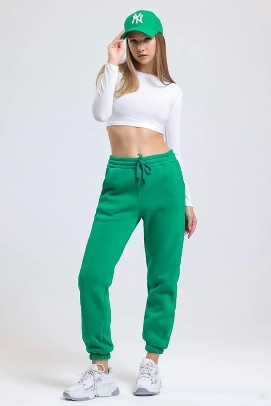 3 iplik şardonlu paça lastikli eşofman yeşil is001