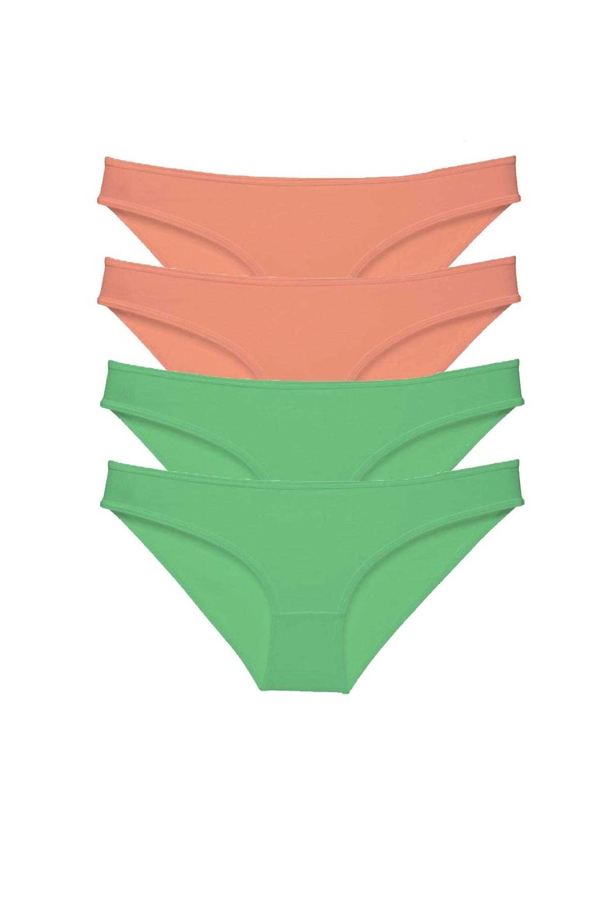 4 Adet Eko Set Likralı Kadın Slip Külot Pudra Yeşil